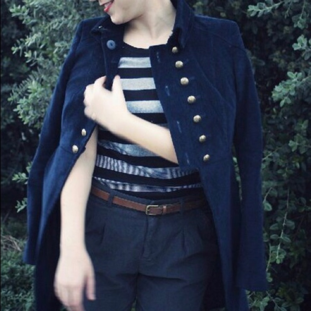 Navy Velvet-like Zara Royal Army-style Jacket